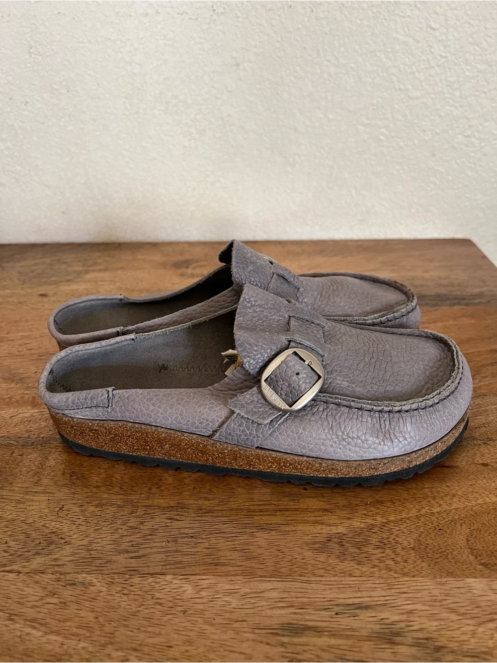Birkenstock Buckley Natural Leather Slip On Mule Shoes Size 38 7-7.5 Regular fit